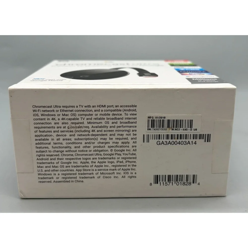 Google Chromecast Ultra 4K HD Media Streaming Device - Sealed